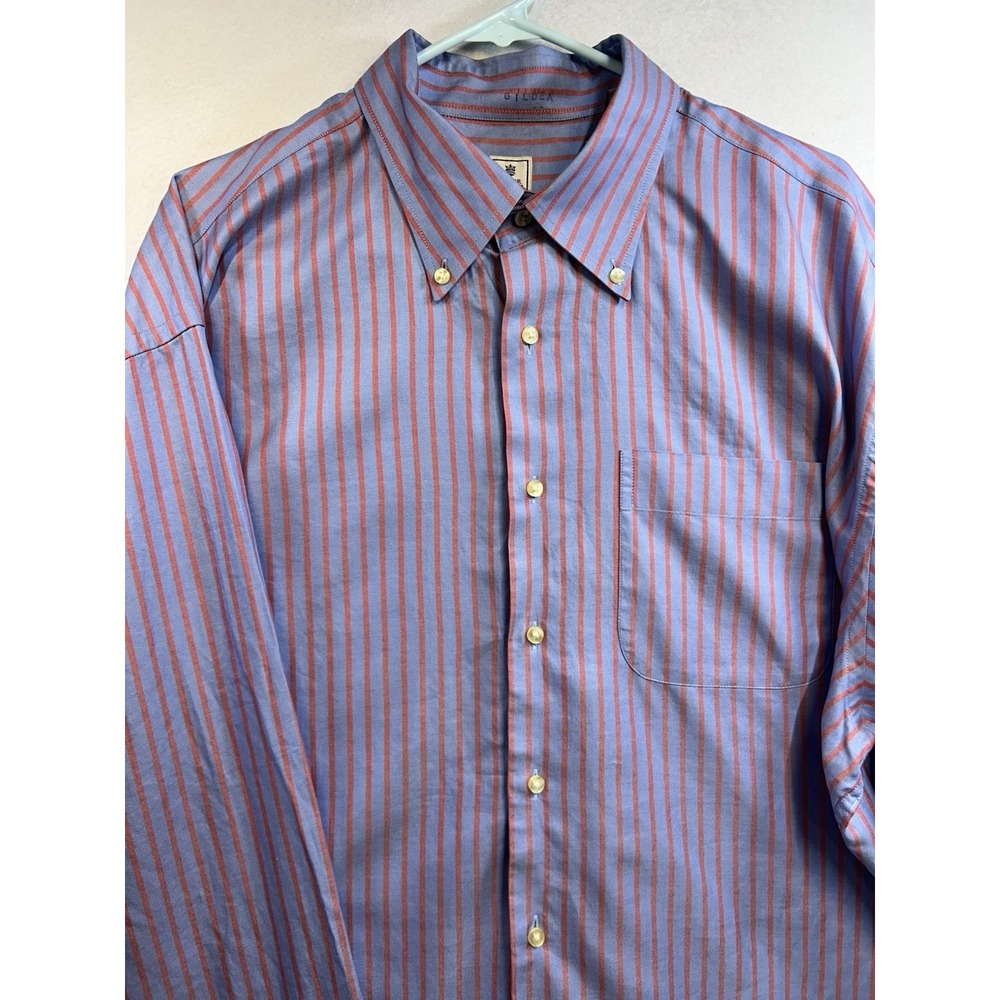 Peter Millar Men's XL Regular Striped Blue/Red Button-Down Long Sleeve Pocket